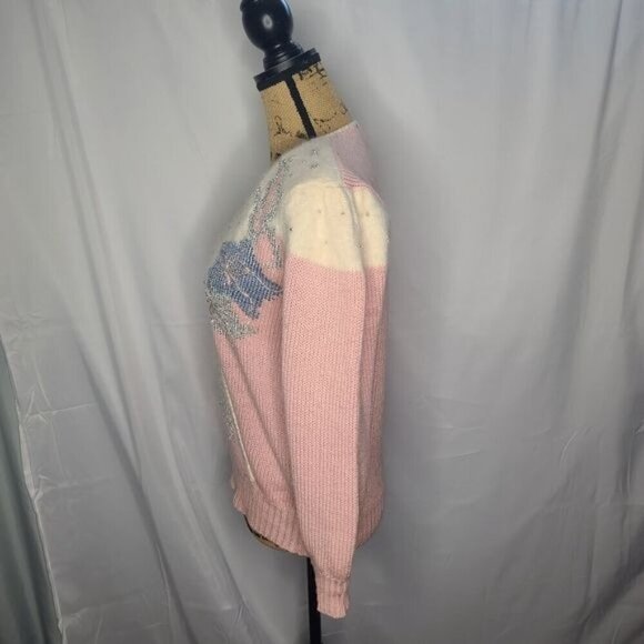 Vintage 90s Dana Scott Wool Pastel Pink Bedazzled Sweater - Picture 5 of 13